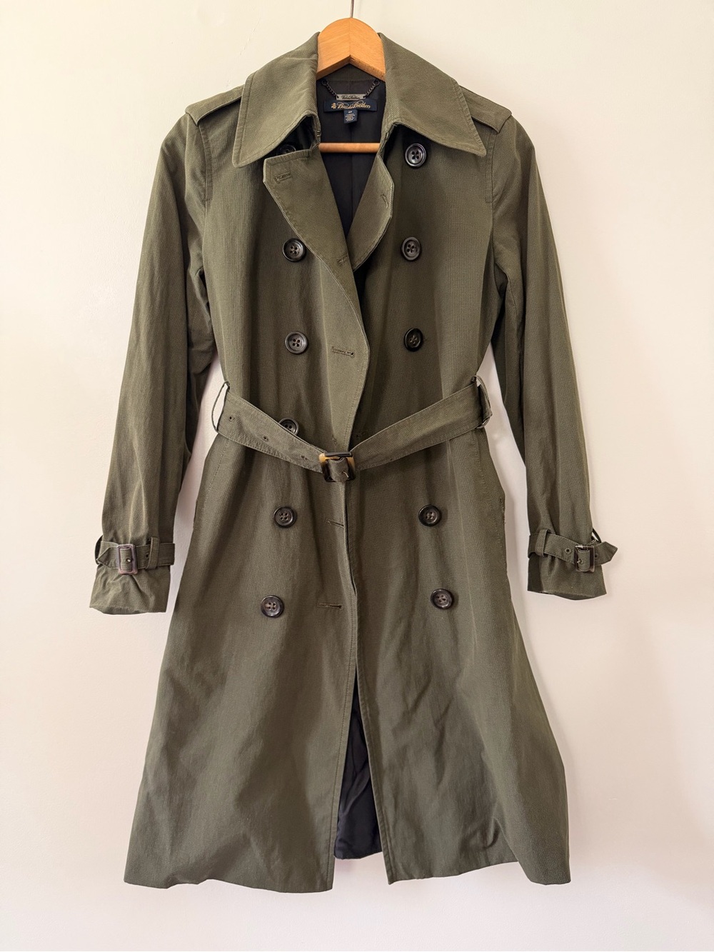 Brooks Brothers Olive Double-Breasted Trench with Belt
